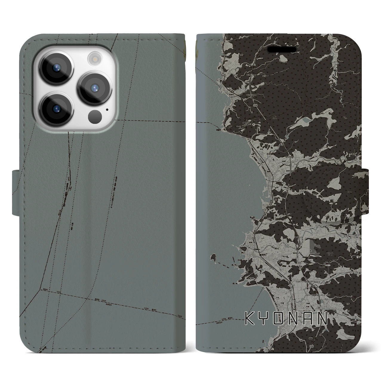 【鋸南(千葉県)】地図柄iPhoneケース(手帳タイプ)モノトーン・iPhone 14 Pro 用