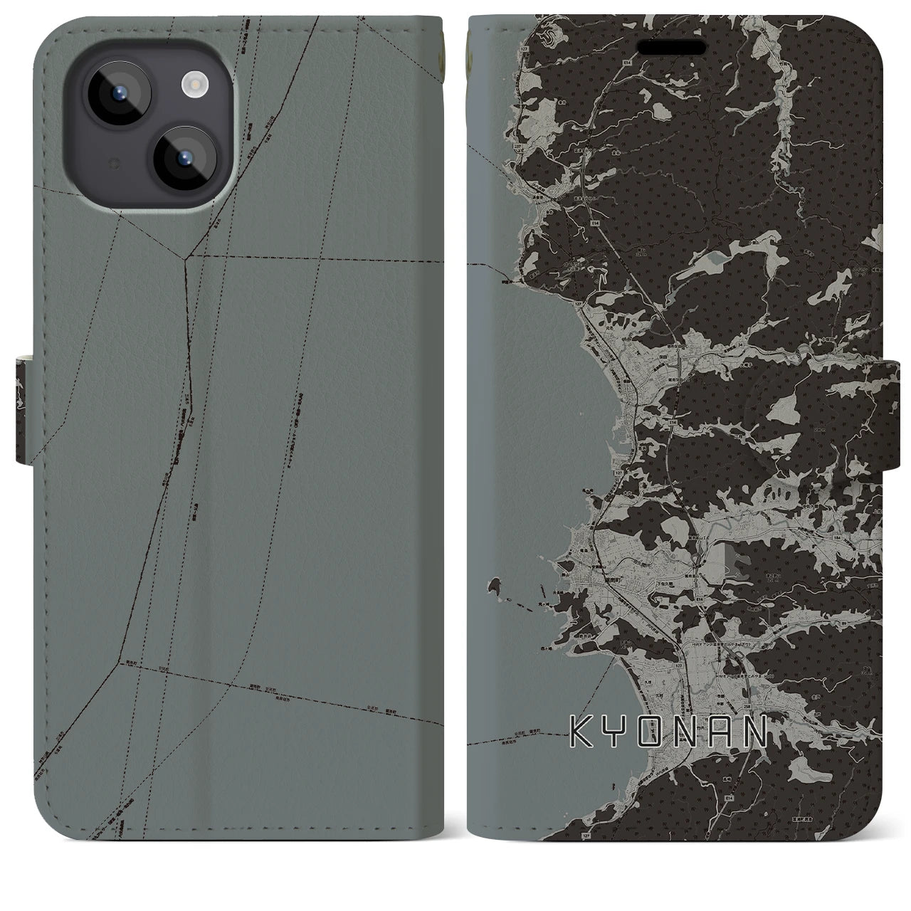 【鋸南(千葉県)】地図柄iPhoneケース(手帳タイプ)モノトーン・iPhone 14 Plus 用