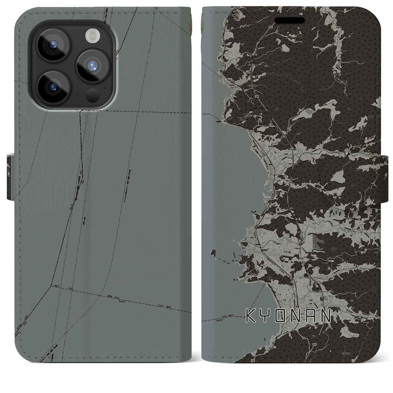【鋸南(千葉県)】地図柄iPhoneケース(手帳タイプ)モノトーン・iPhone 15 Pro Max 用