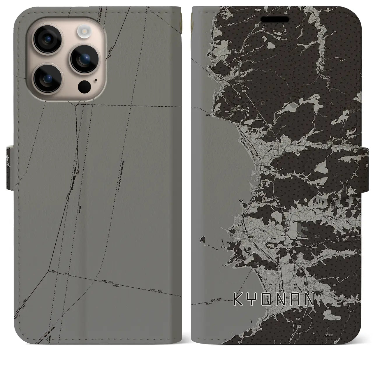 【鋸南(千葉県)】地図柄iPhoneケース(手帳タイプ)モノトーン・iPhone 16 Plus 用