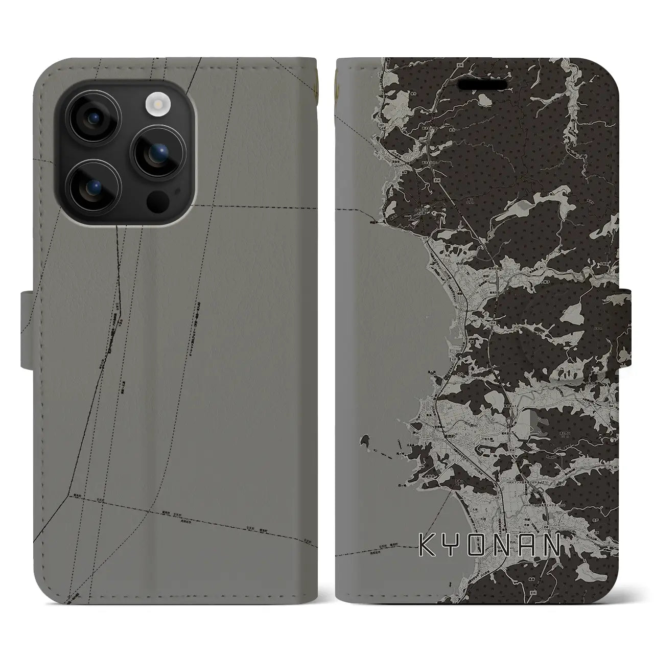 【鋸南(千葉県)】地図柄iPhoneケース(手帳タイプ)モノトーン・iPhone 16 用