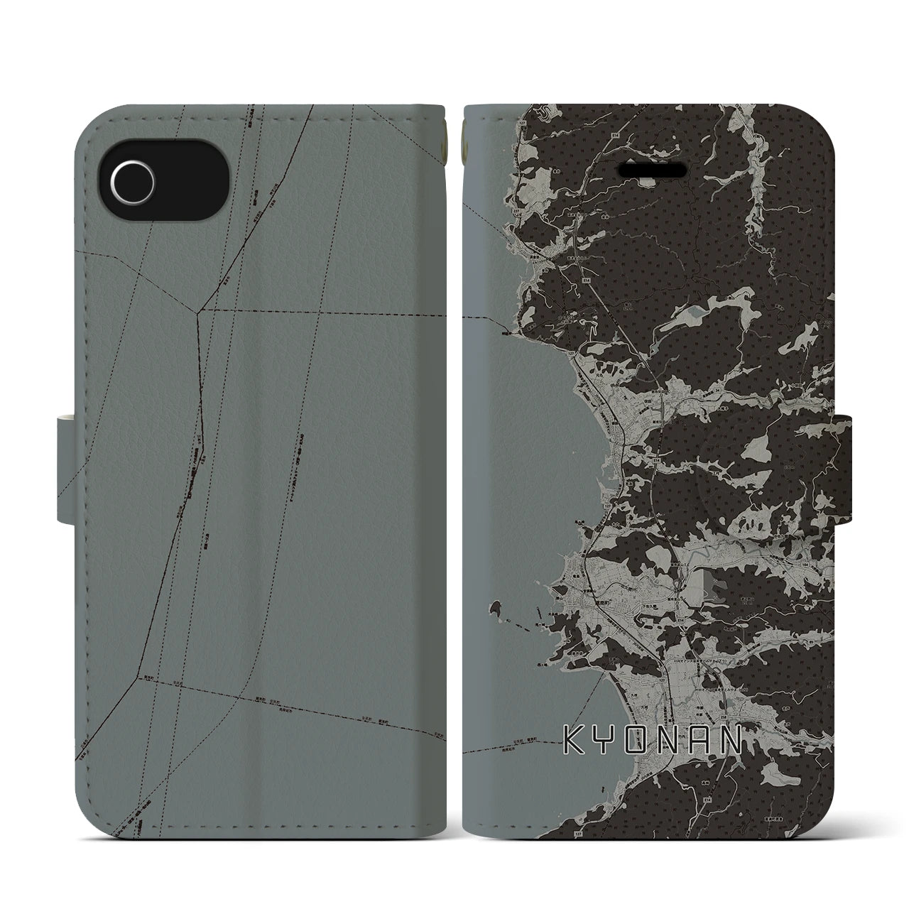 【鋸南(千葉県)】地図柄iPhoneケース(手帳タイプ)モノトーン・iPhone SE(第3 / 第2世代) / 8 / 7 / 6s / 6 用
