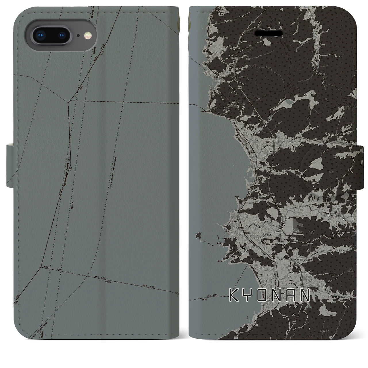 【鋸南(千葉県)】地図柄iPhoneケース(手帳タイプ)モノトーン・iPhone 8Plus /7Plus / 6sPlus / 6Plus 用