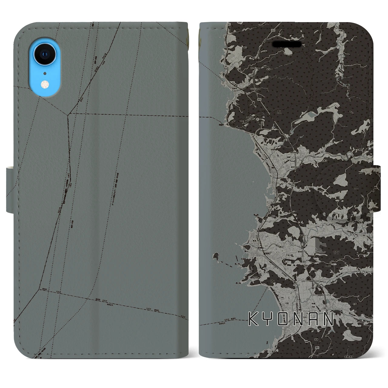 【鋸南(千葉県)】地図柄iPhoneケース(手帳タイプ)モノトーン・iPhone XR 用
