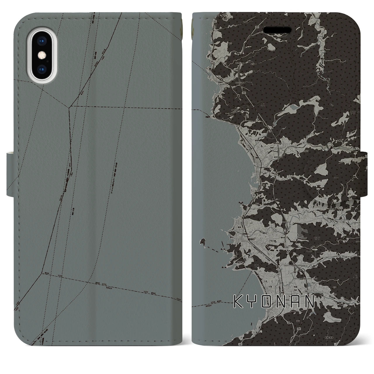 【鋸南(千葉県)】地図柄iPhoneケース(手帳タイプ)モノトーン・iPhone XS Max 用