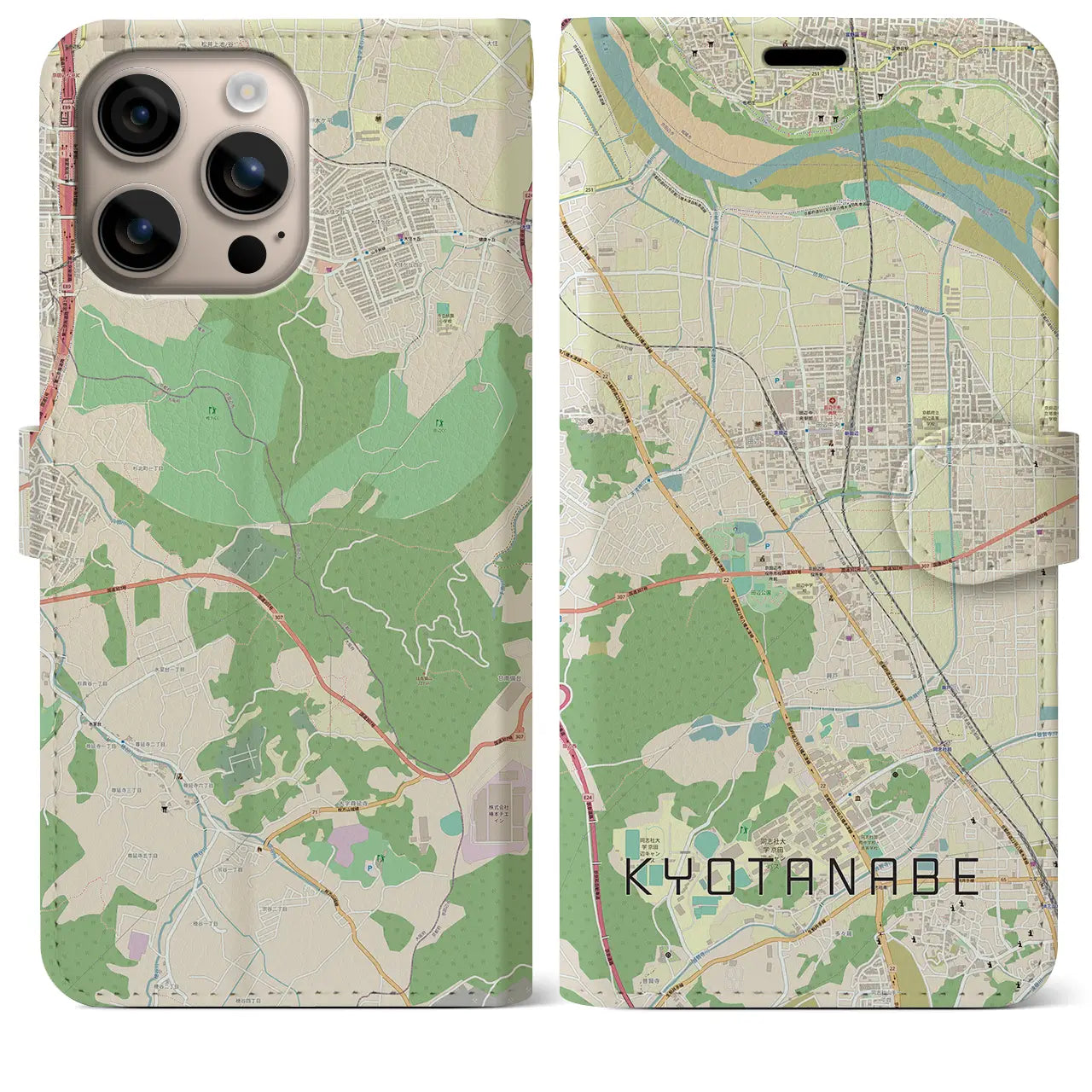 【京田辺(京都府)】地図柄iPhoneケース(手帳タイプ)ナチュラル・iPhone 16 Plus 用
