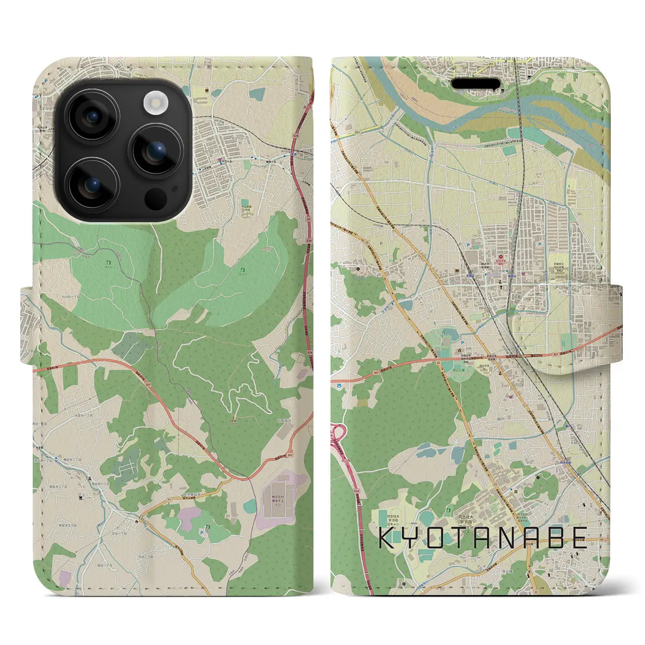 【京田辺(京都府)】地図柄iPhoneケース(手帳タイプ)ナチュラル・iPhone 16 用