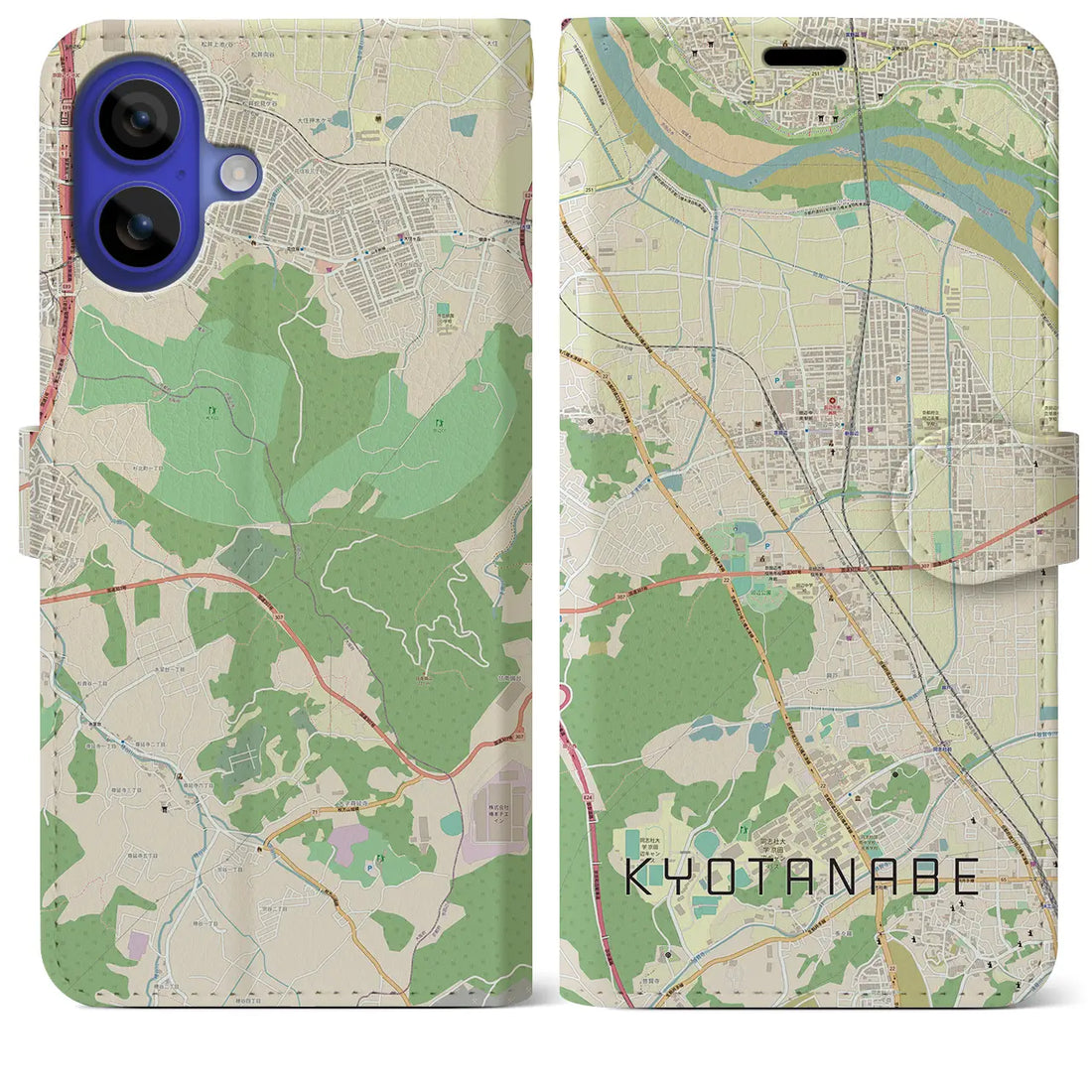 【京田辺(京都府)】地図柄iPhoneケース(手帳タイプ)ナチュラル・iPhone 16 Pro Max 用