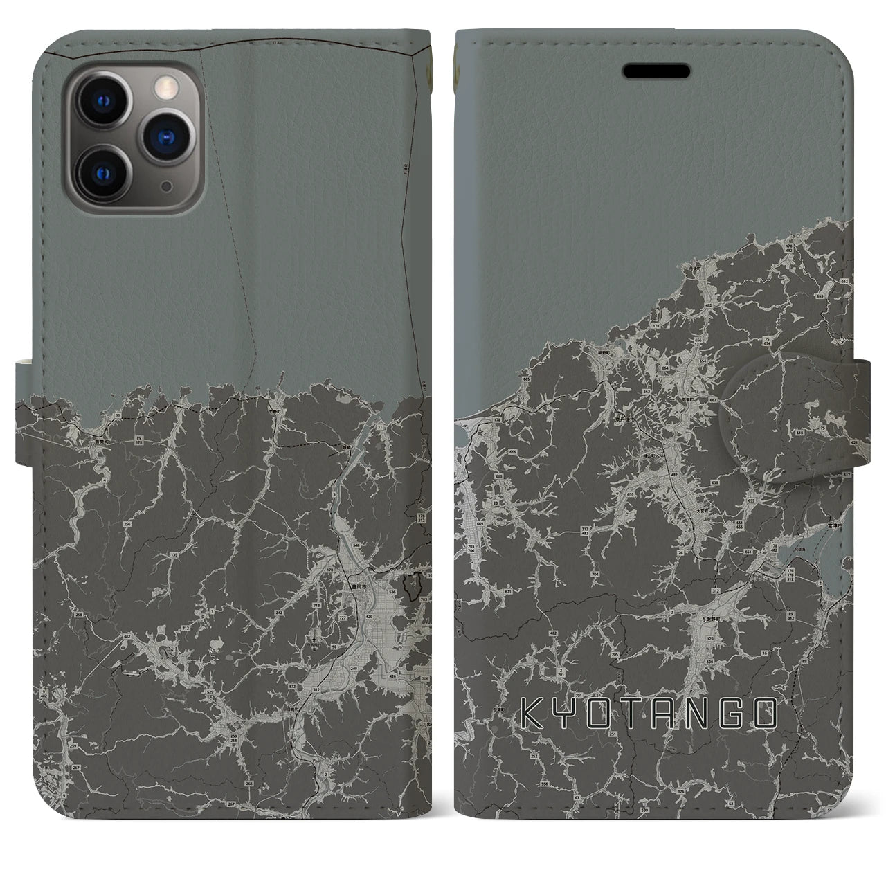 【京丹後(京都府)】地図柄iPhoneケース(手帳タイプ)モノトーン・iPhone 11 Pro Max 用