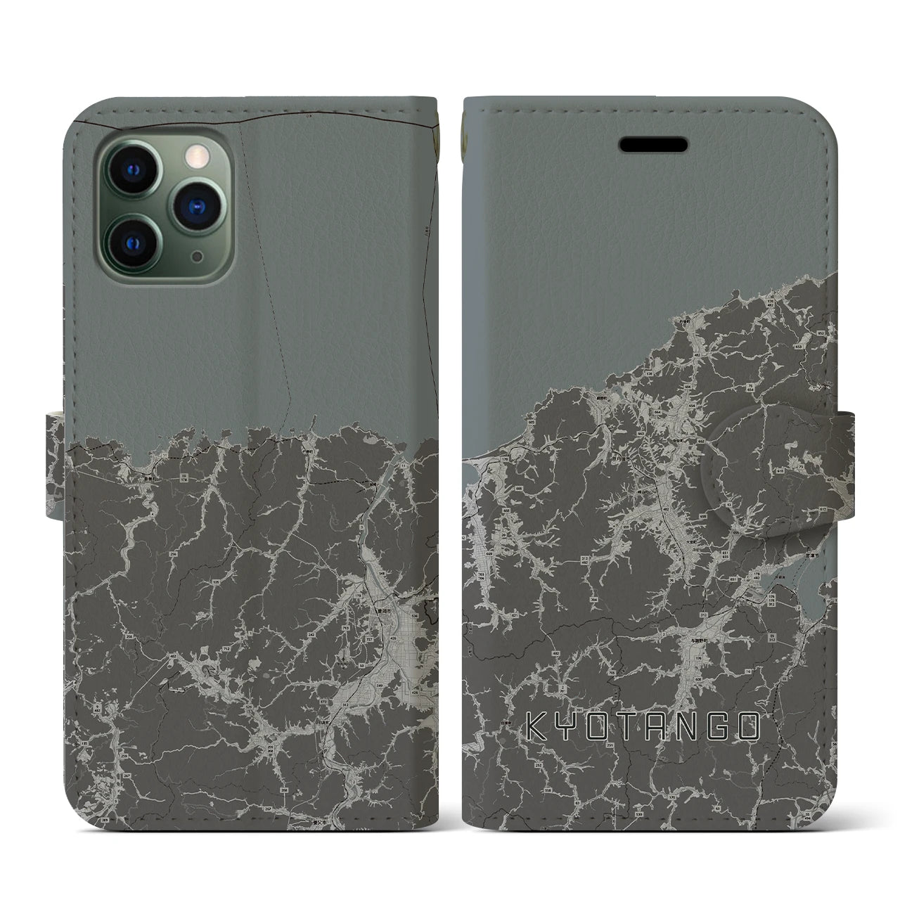 【京丹後(京都府)】地図柄iPhoneケース(手帳タイプ)モノトーン・iPhone 11 Pro 用