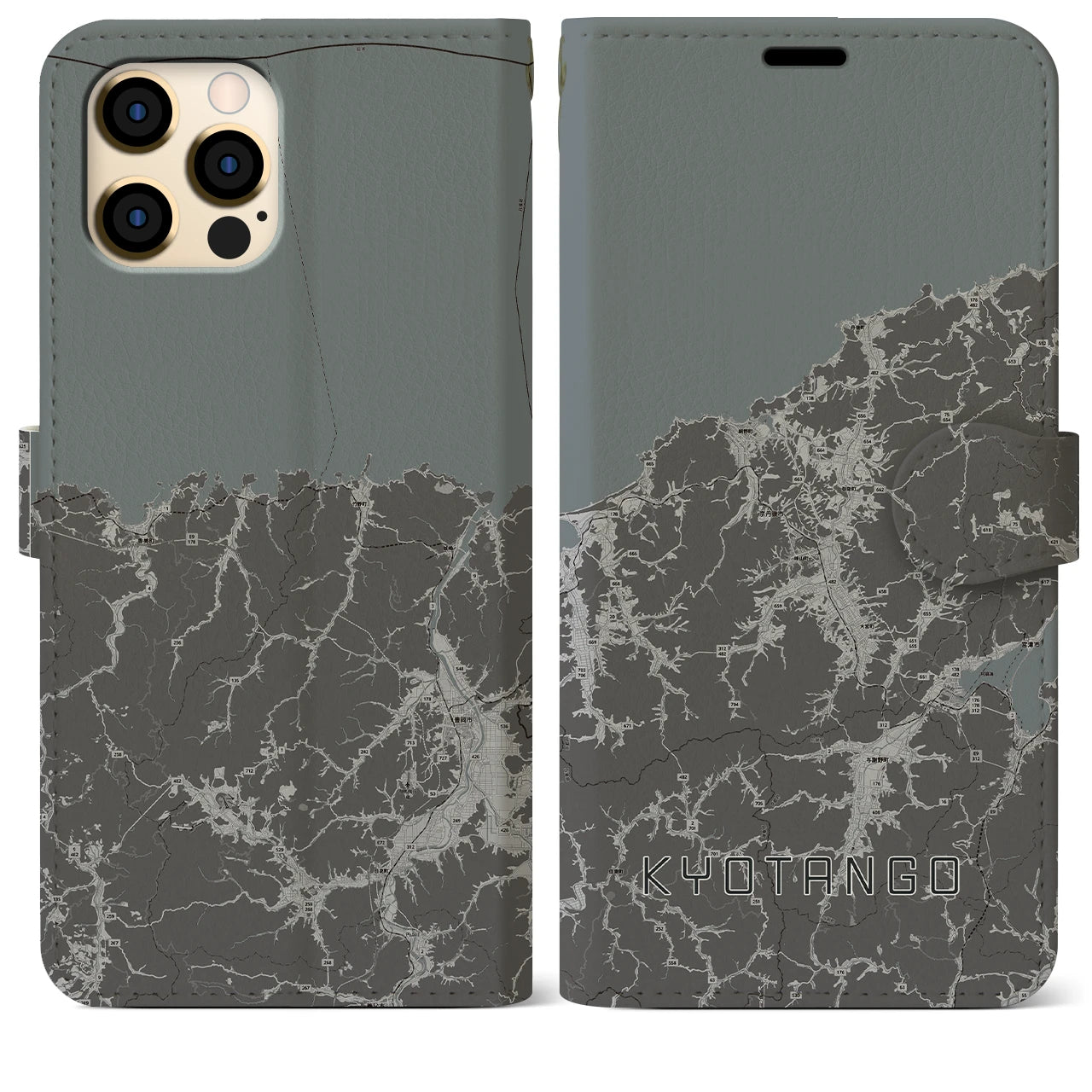 【京丹後(京都府)】地図柄iPhoneケース(手帳タイプ)モノトーン・iPhone 12 Pro Max 用