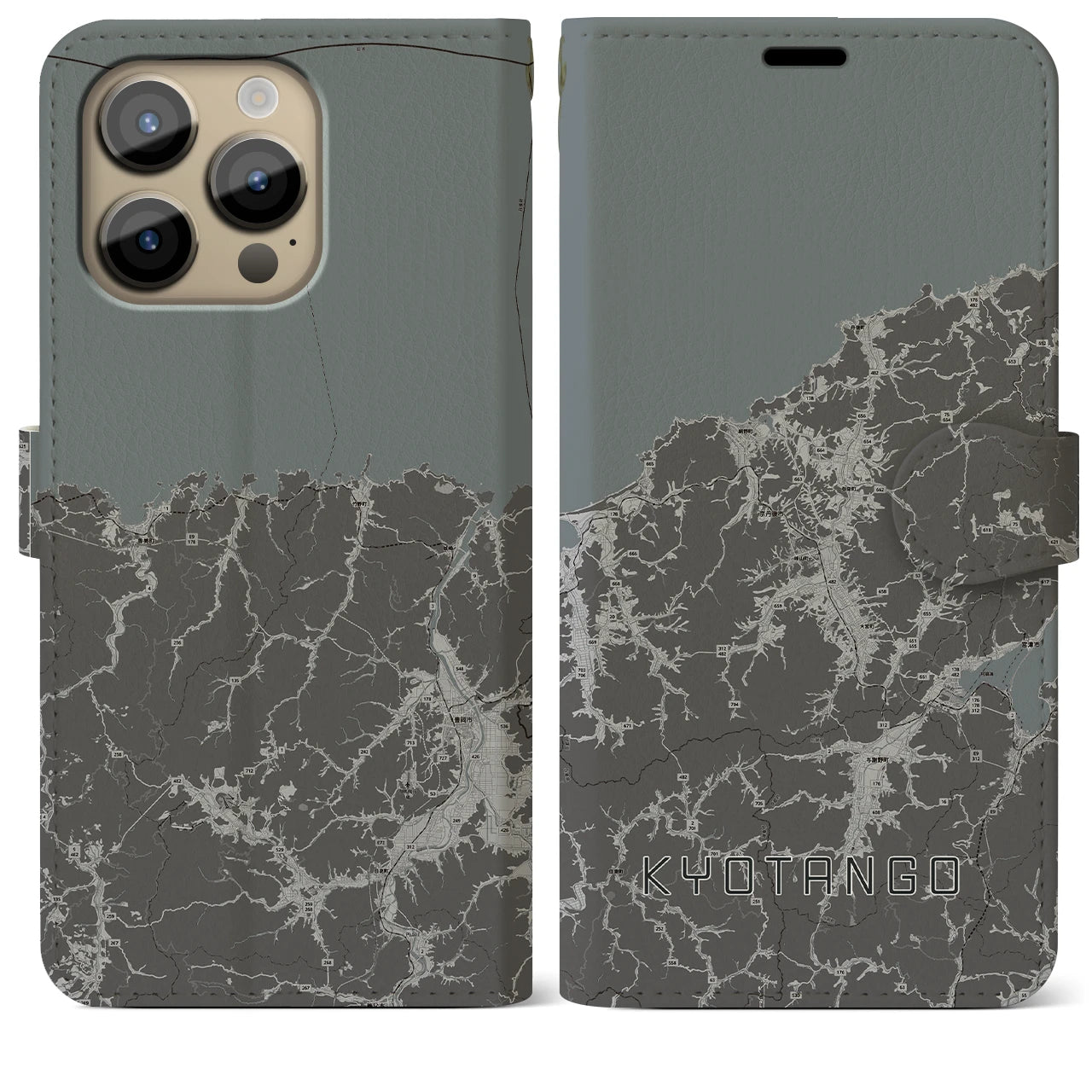 【京丹後(京都府)】地図柄iPhoneケース(手帳タイプ)モノトーン・iPhone 14 Pro Max 用