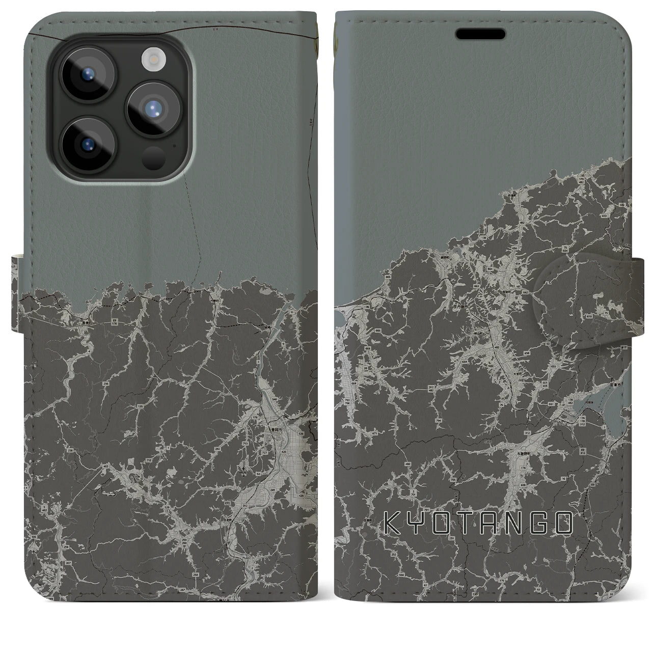 【京丹後(京都府)】地図柄iPhoneケース(手帳タイプ)モノトーン・iPhone 15 Pro Max 用