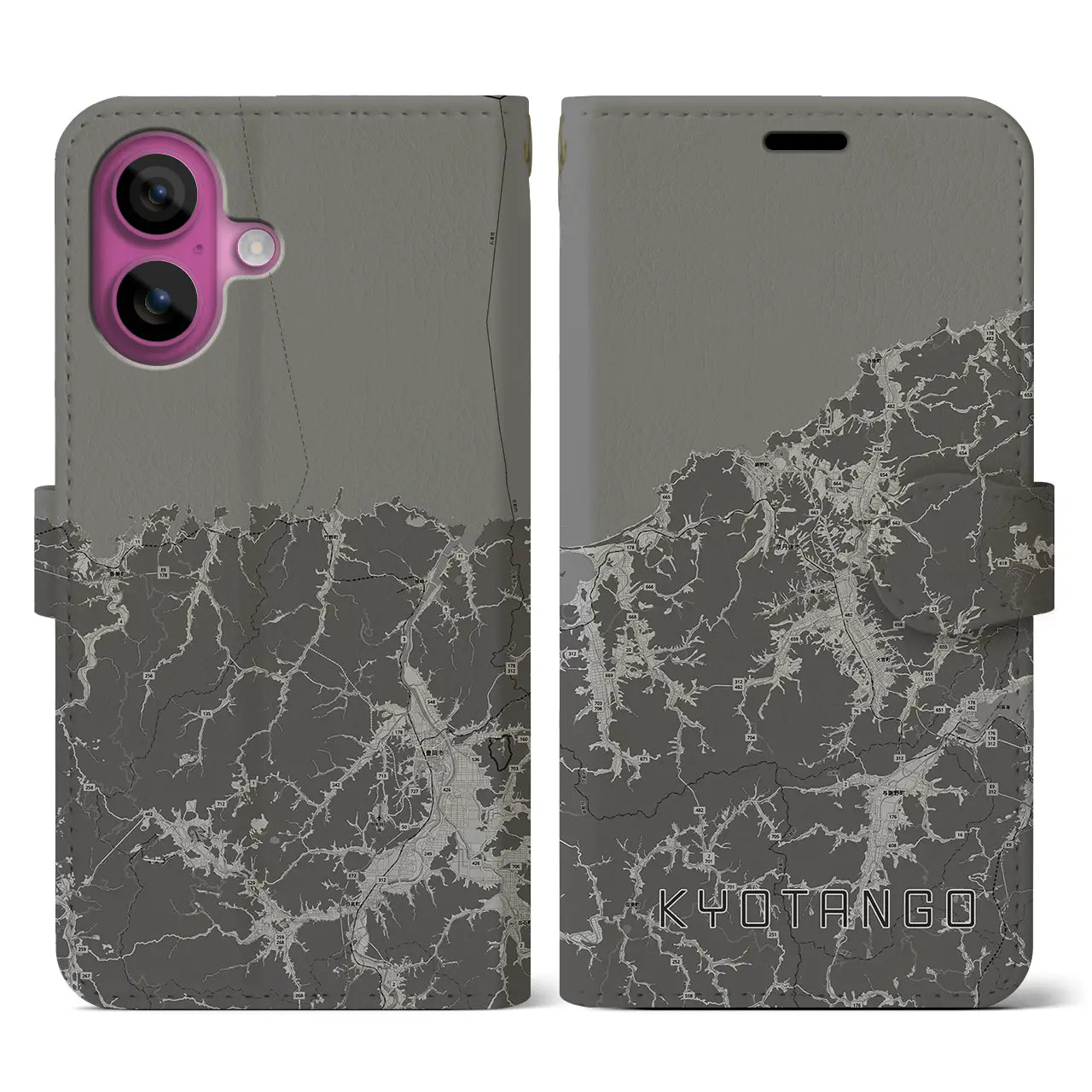 【京丹後(京都府)】地図柄iPhoneケース(手帳タイプ)モノトーン・iPhone 16 Pro 用