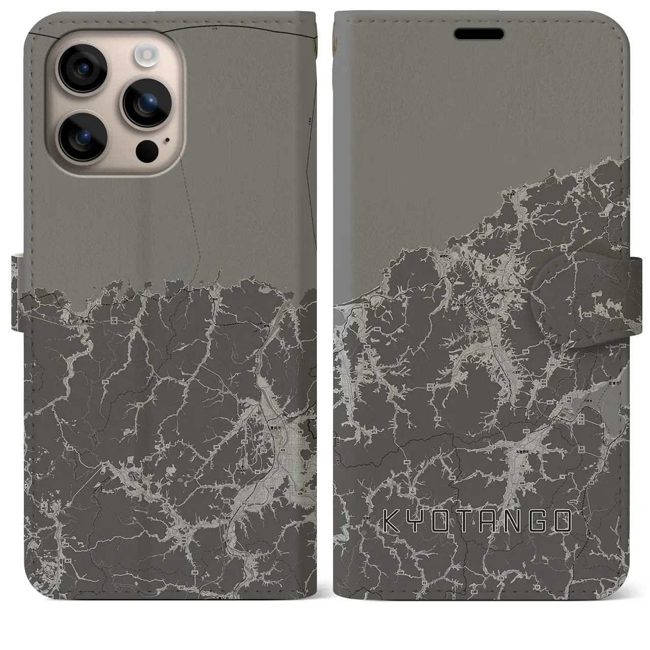 【京丹後(京都府)】地図柄iPhoneケース(手帳タイプ)モノトーン・iPhone 16 Plus 用