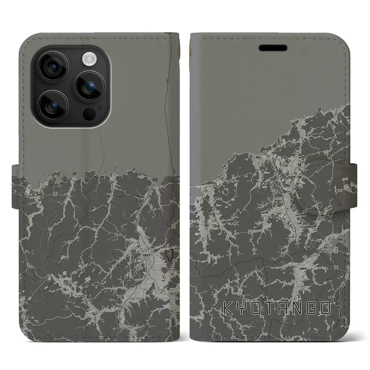 【京丹後(京都府)】地図柄iPhoneケース(手帳タイプ)モノトーン・iPhone 16 用