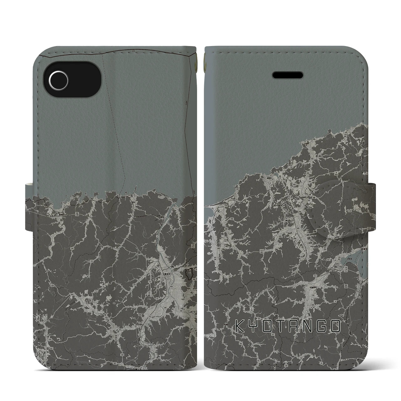 【京丹後(京都府)】地図柄iPhoneケース(手帳タイプ)モノトーン・iPhone SE(第3 / 第2世代) / 8 / 7 / 6s / 6 用