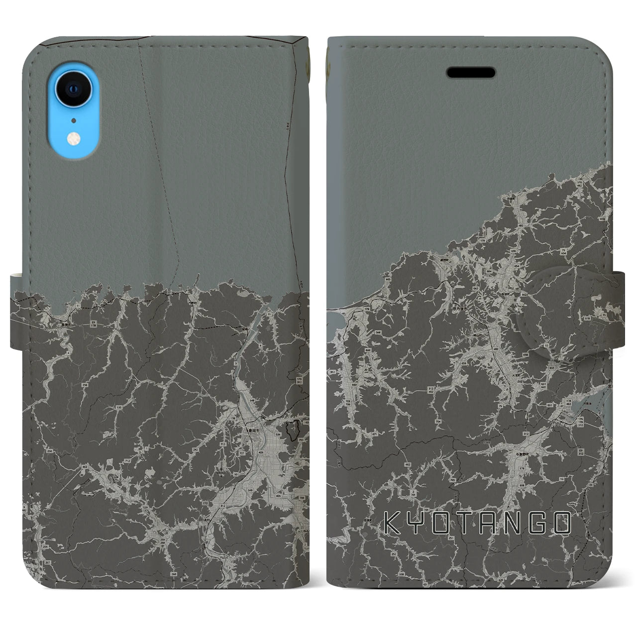 【京丹後(京都府)】地図柄iPhoneケース(手帳タイプ)モノトーン・iPhone XR 用