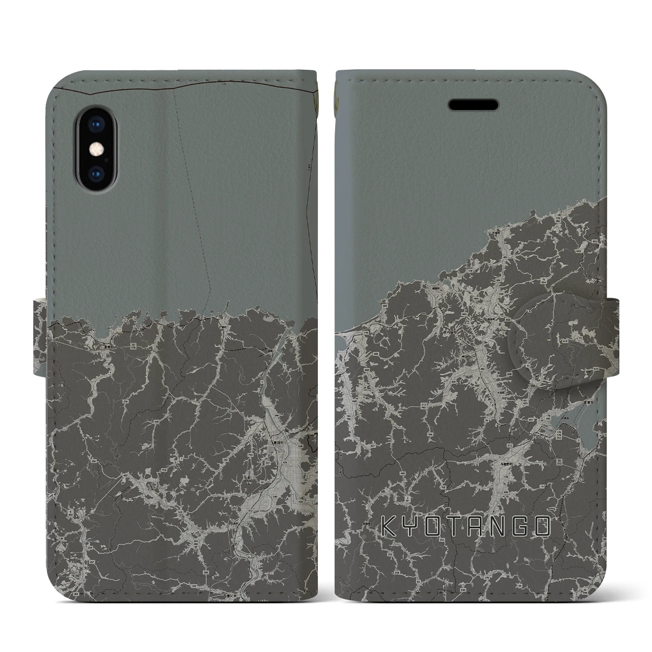 【京丹後(京都府)】地図柄iPhoneケース(手帳タイプ)モノトーン・iPhone XS / X 用