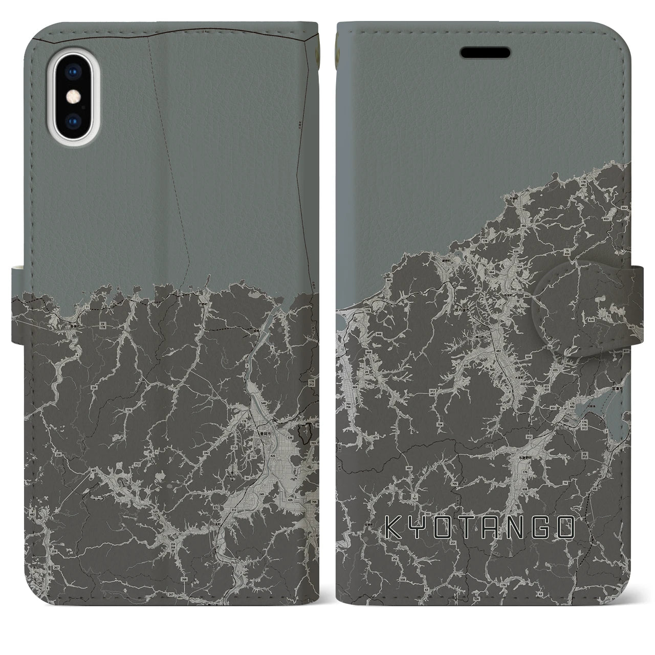【京丹後(京都府)】地図柄iPhoneケース(手帳タイプ)モノトーン・iPhone XS Max 用