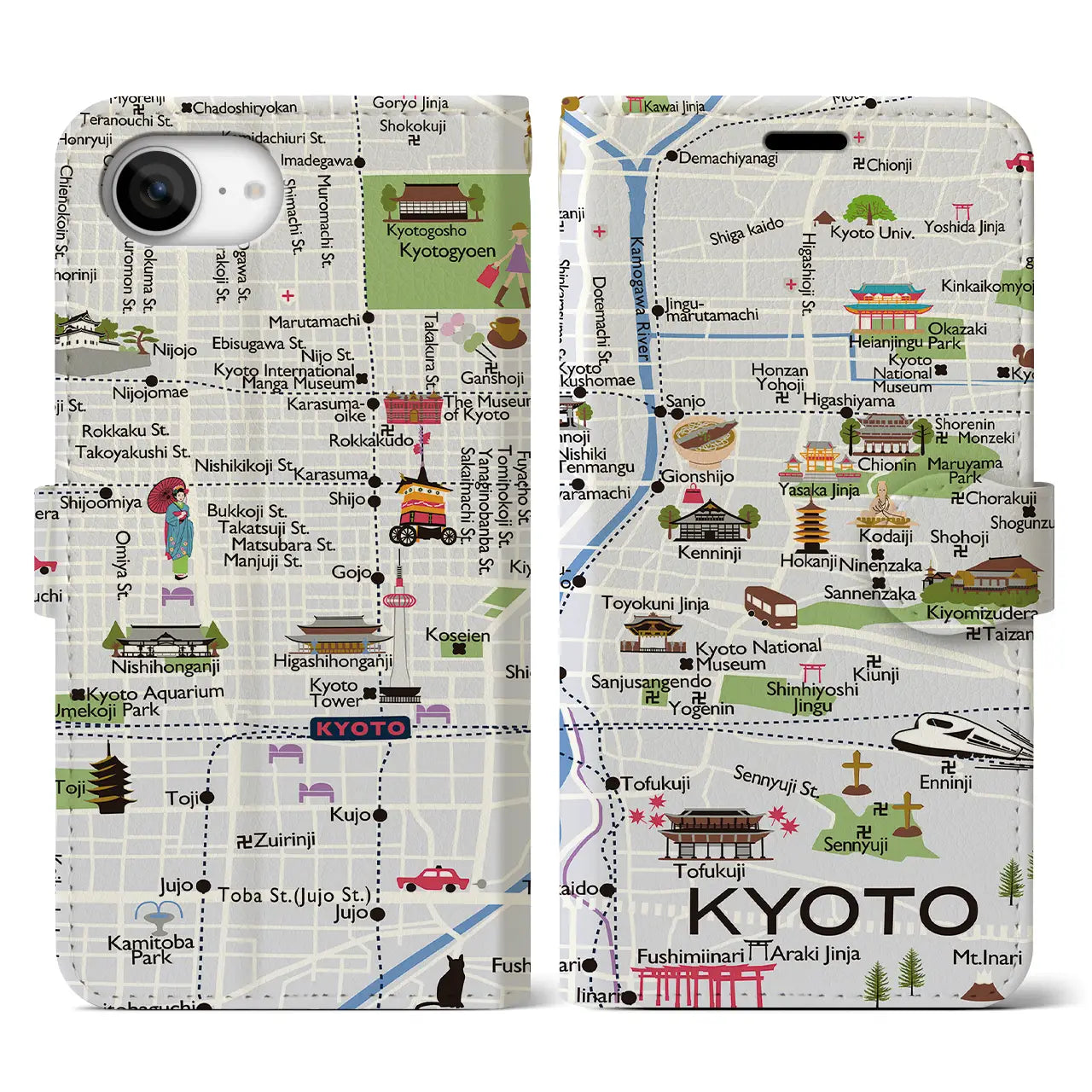 【京都】イラストマップiPhoneケース(手帳タイプ)