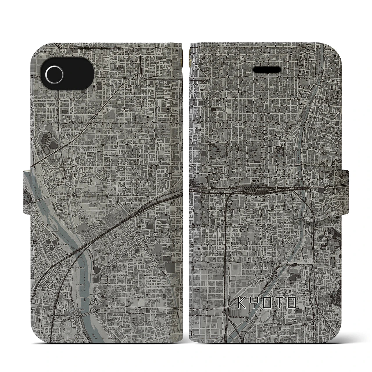 【京都2(京都府)】地図柄iPhoneケース(手帳タイプ)モノトーン・iPhone SE(第3 / 第2世代) / 8 / 7 / 6s / 6 用