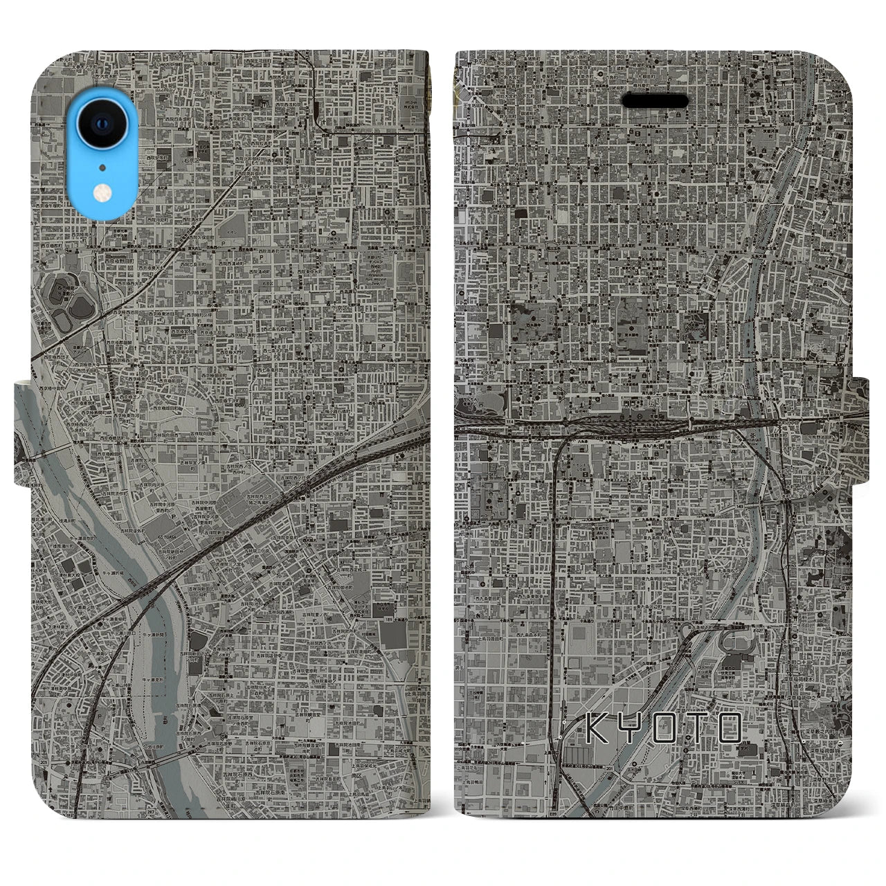 【京都2(京都府)】地図柄iPhoneケース(手帳タイプ)モノトーン・iPhone XR 用