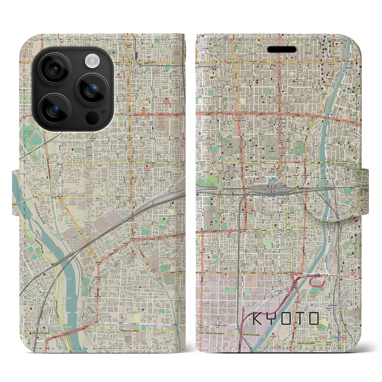 【京都2(京都府)】地図柄iPhoneケース(手帳タイプ)ナチュラル・iPhone 16 用