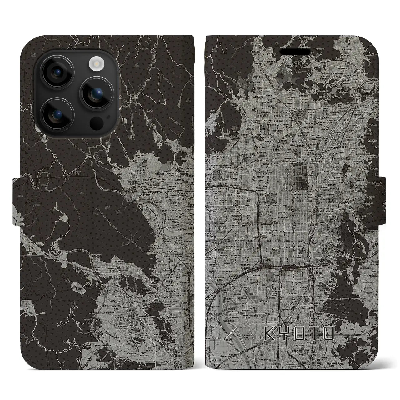 【京都(京都府)】地図柄iPhoneケース(手帳タイプ)モノトーン・iPhone 16 用
