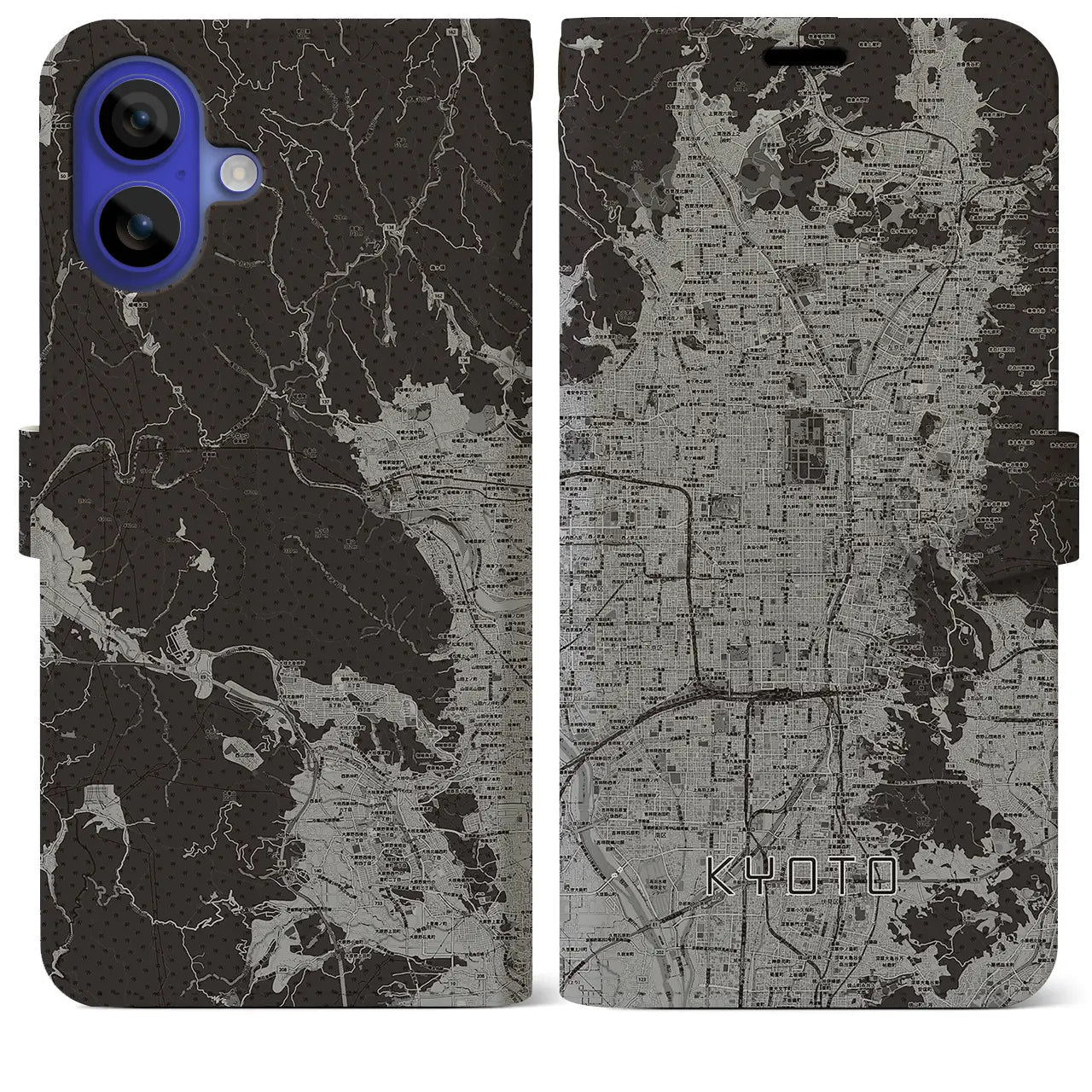 【京都(京都府)】地図柄iPhoneケース(手帳タイプ)モノトーン・iPhone 16 Pro Max 用