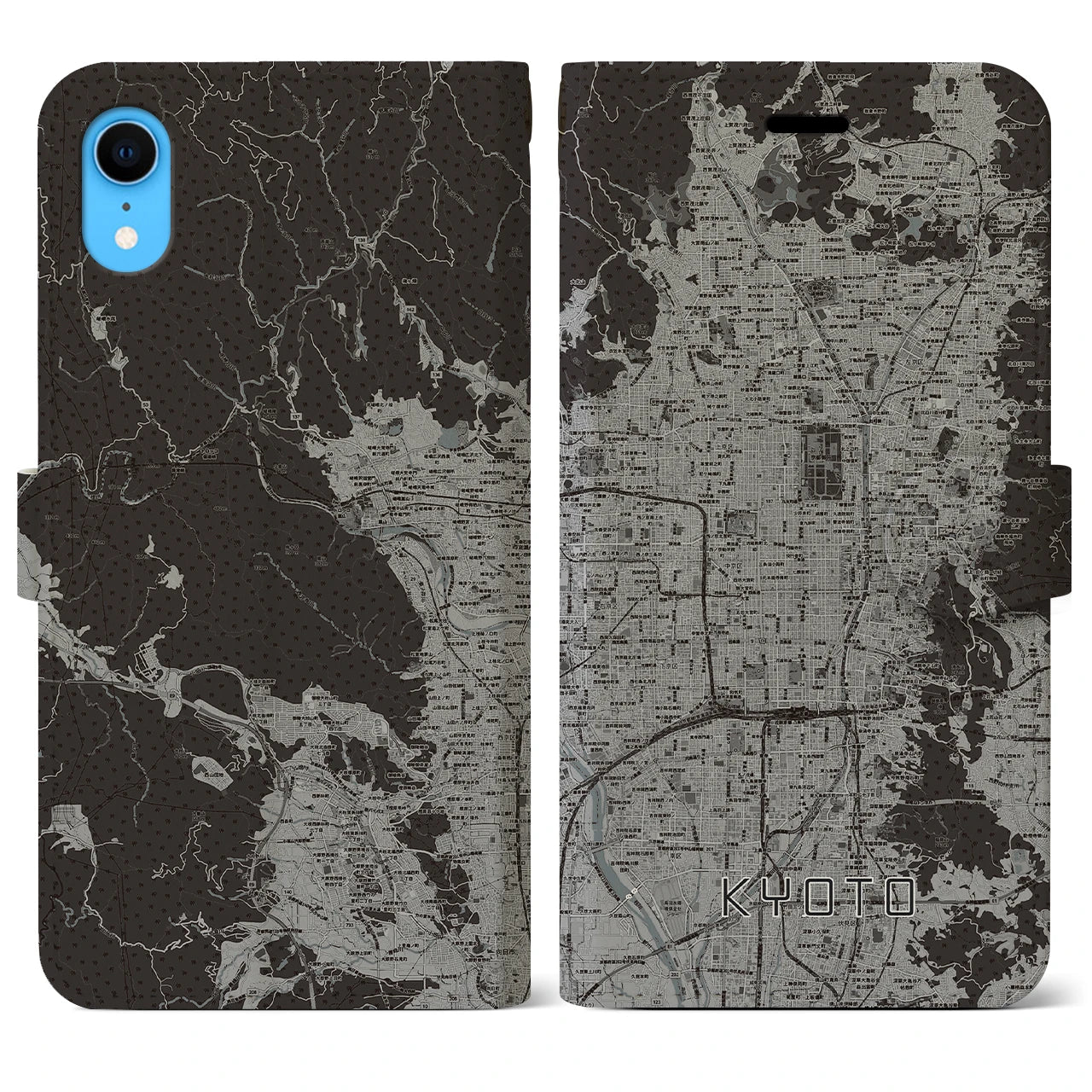 【京都(京都府)】地図柄iPhoneケース(手帳タイプ)モノトーン・iPhone XR 用