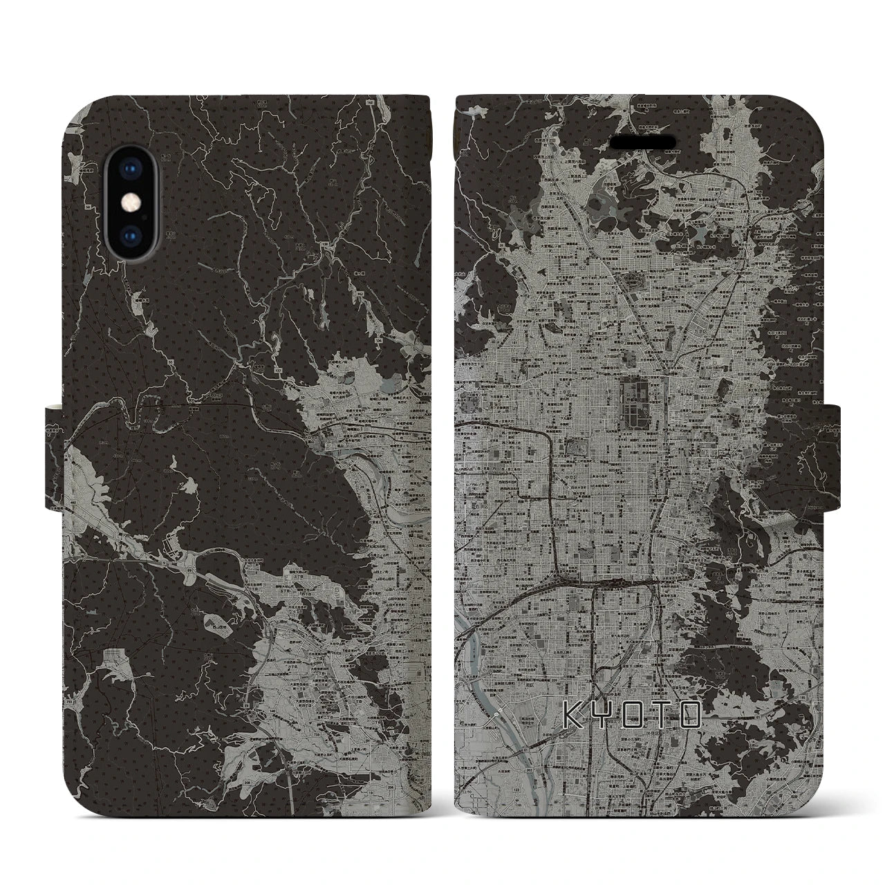 【京都(京都府)】地図柄iPhoneケース(手帳タイプ)モノトーン・iPhone XS / X 用