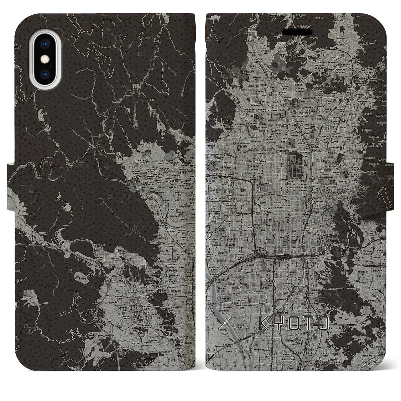 【京都(京都府)】地図柄iPhoneケース(手帳タイプ)モノトーン・iPhone XS Max 用
