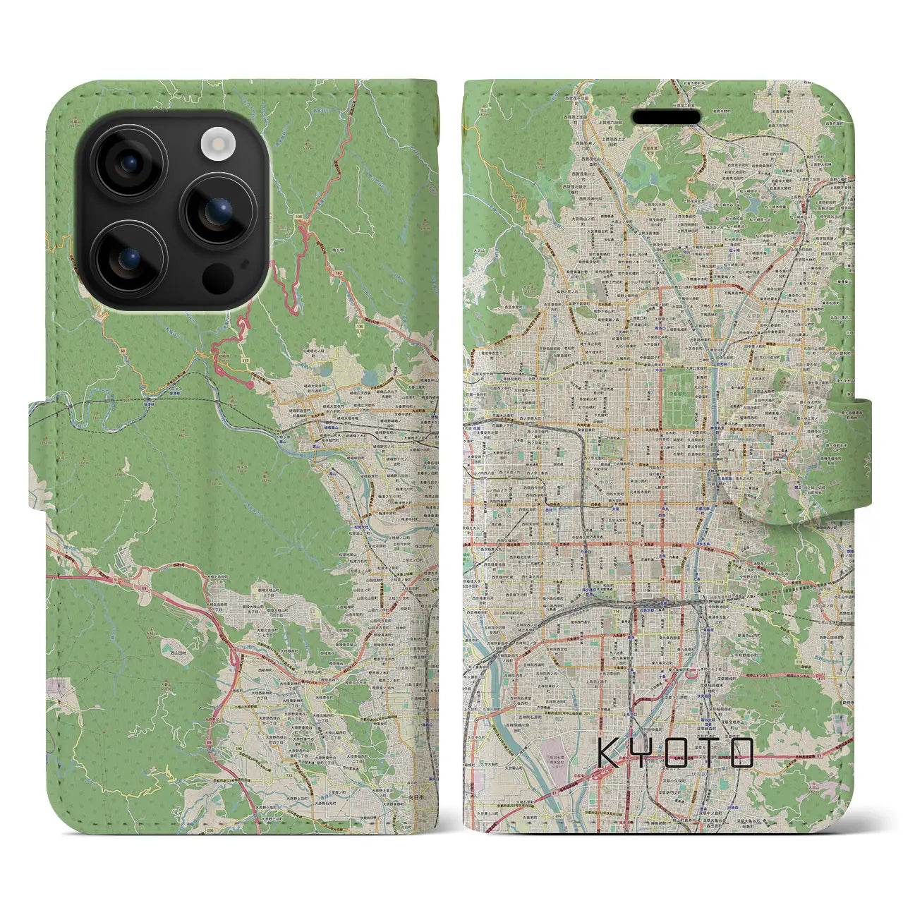 【京都(京都府)】地図柄iPhoneケース(手帳タイプ)ナチュラル・iPhone 16 用