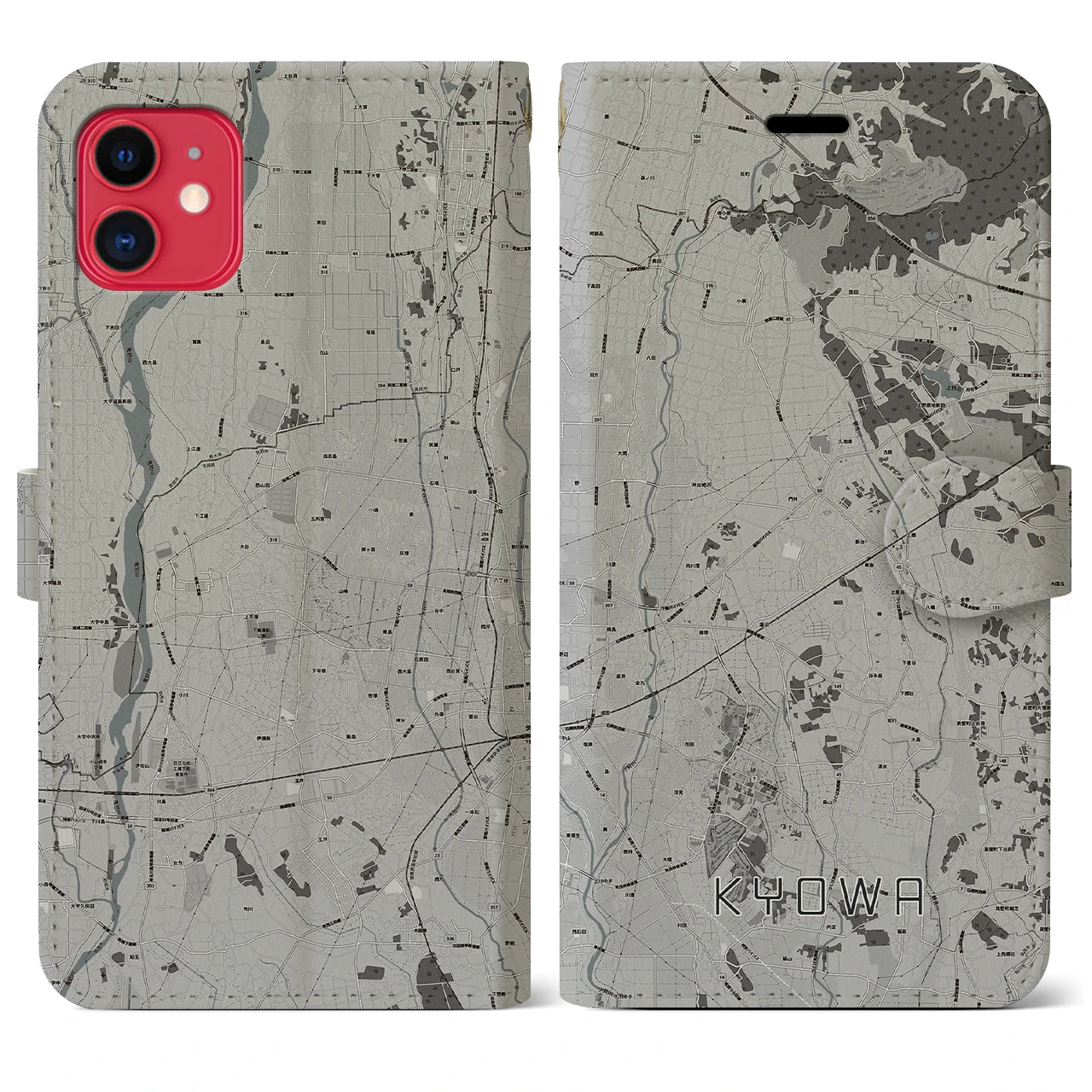 【協和(茨城県)】地図柄iPhoneケース(手帳タイプ)モノトーン・iPhone 11 用