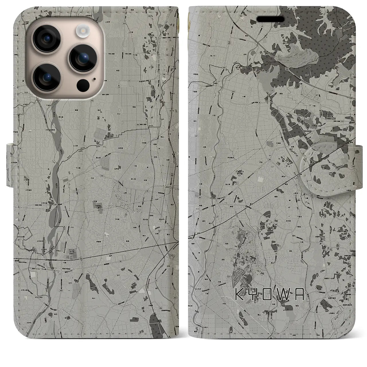 【協和(茨城県)】地図柄iPhoneケース(手帳タイプ)モノトーン・iPhone 16 Plus 用