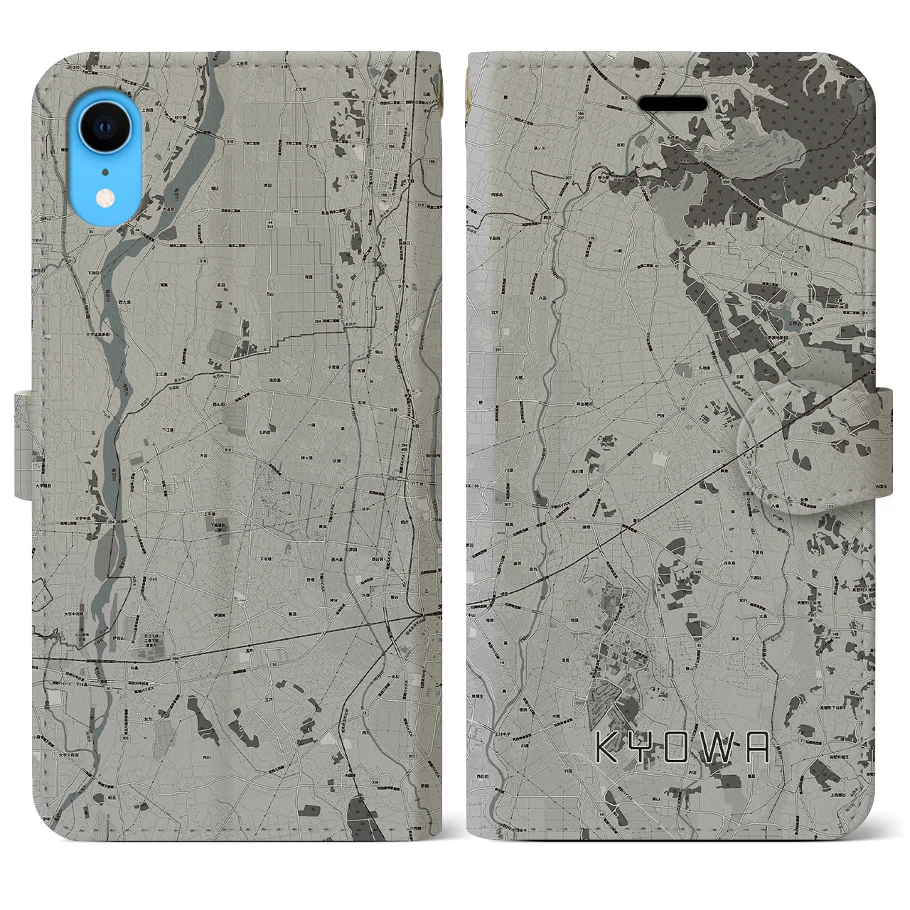 【協和(茨城県)】地図柄iPhoneケース(手帳タイプ)モノトーン・iPhone XR 用