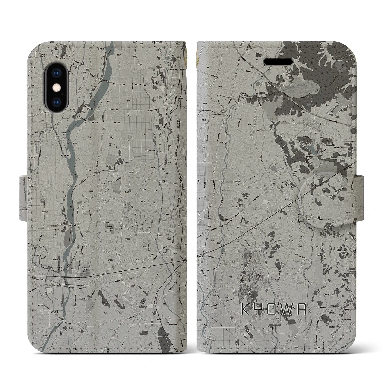 【協和(茨城県)】地図柄iPhoneケース(手帳タイプ)モノトーン・iPhone XS / X 用