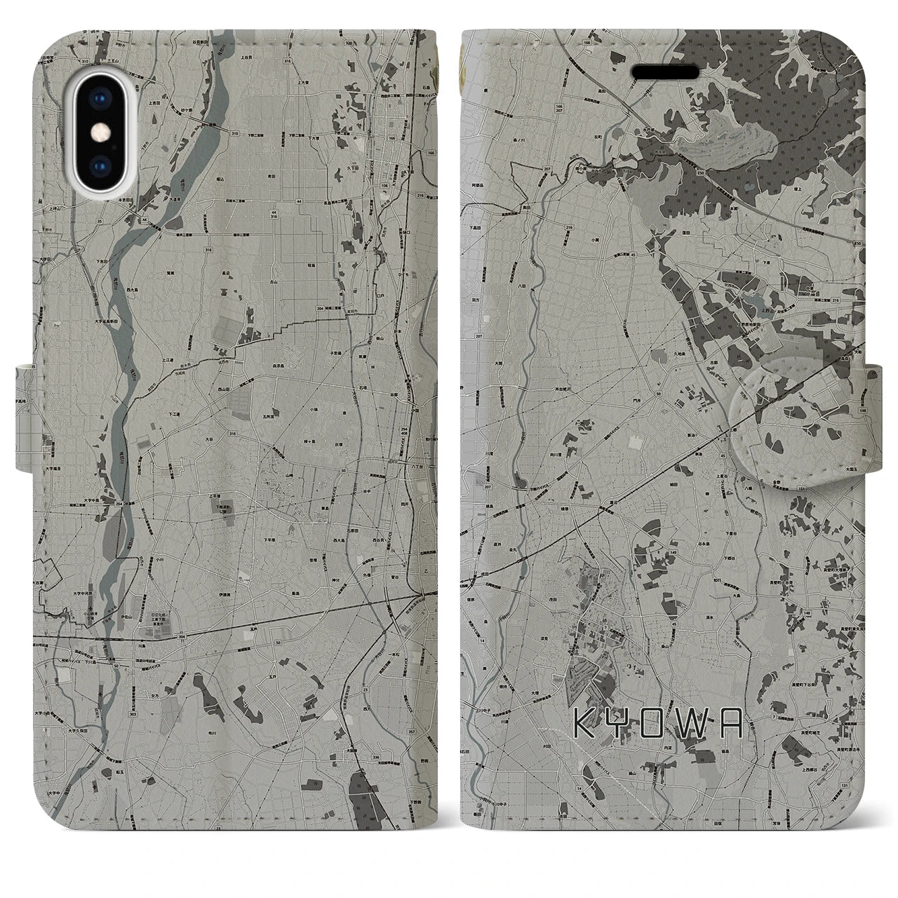 【協和(茨城県)】地図柄iPhoneケース(手帳タイプ)モノトーン・iPhone XS Max 用