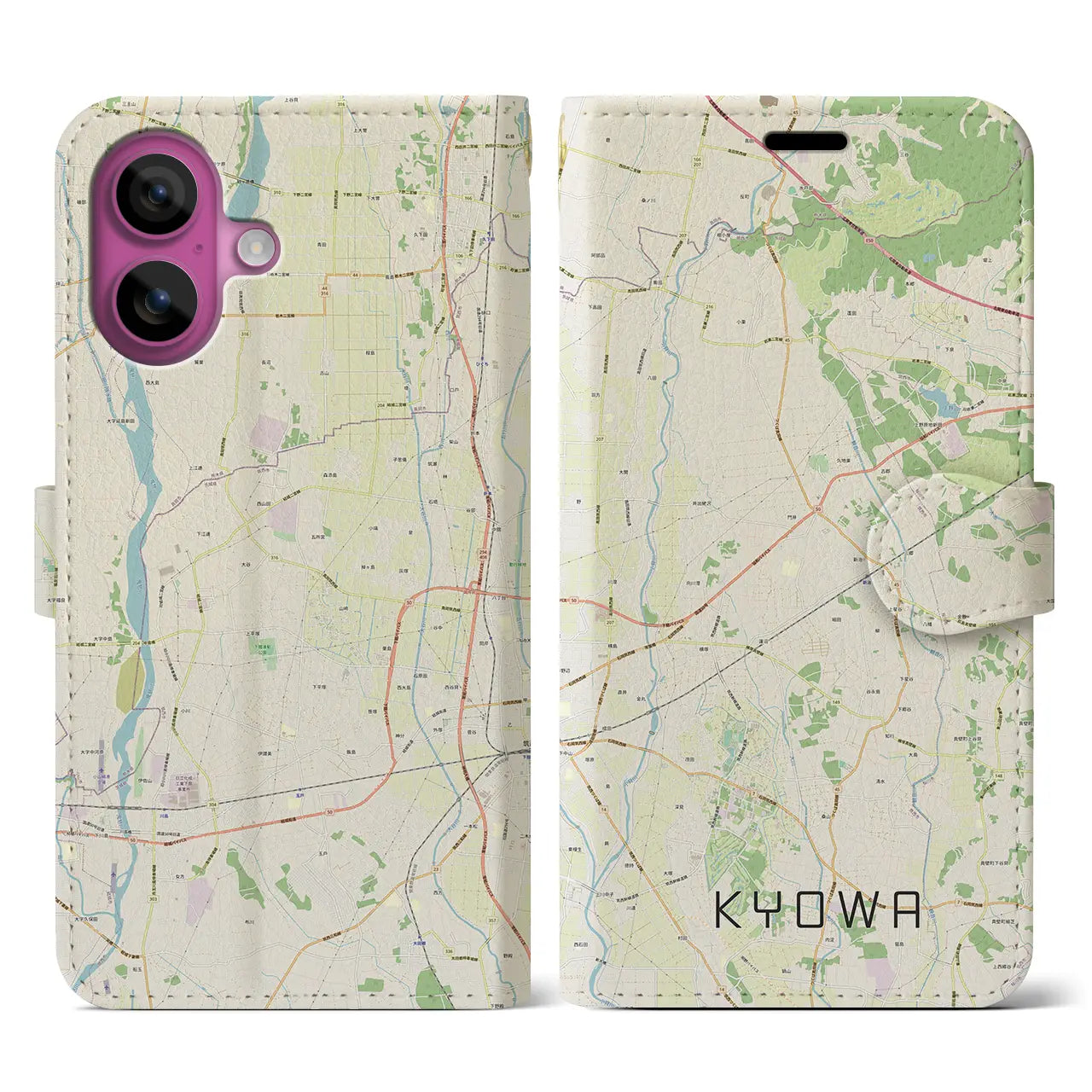 【協和(茨城県)】地図柄iPhoneケース(手帳タイプ)ナチュラル・iPhone 16 Pro 用