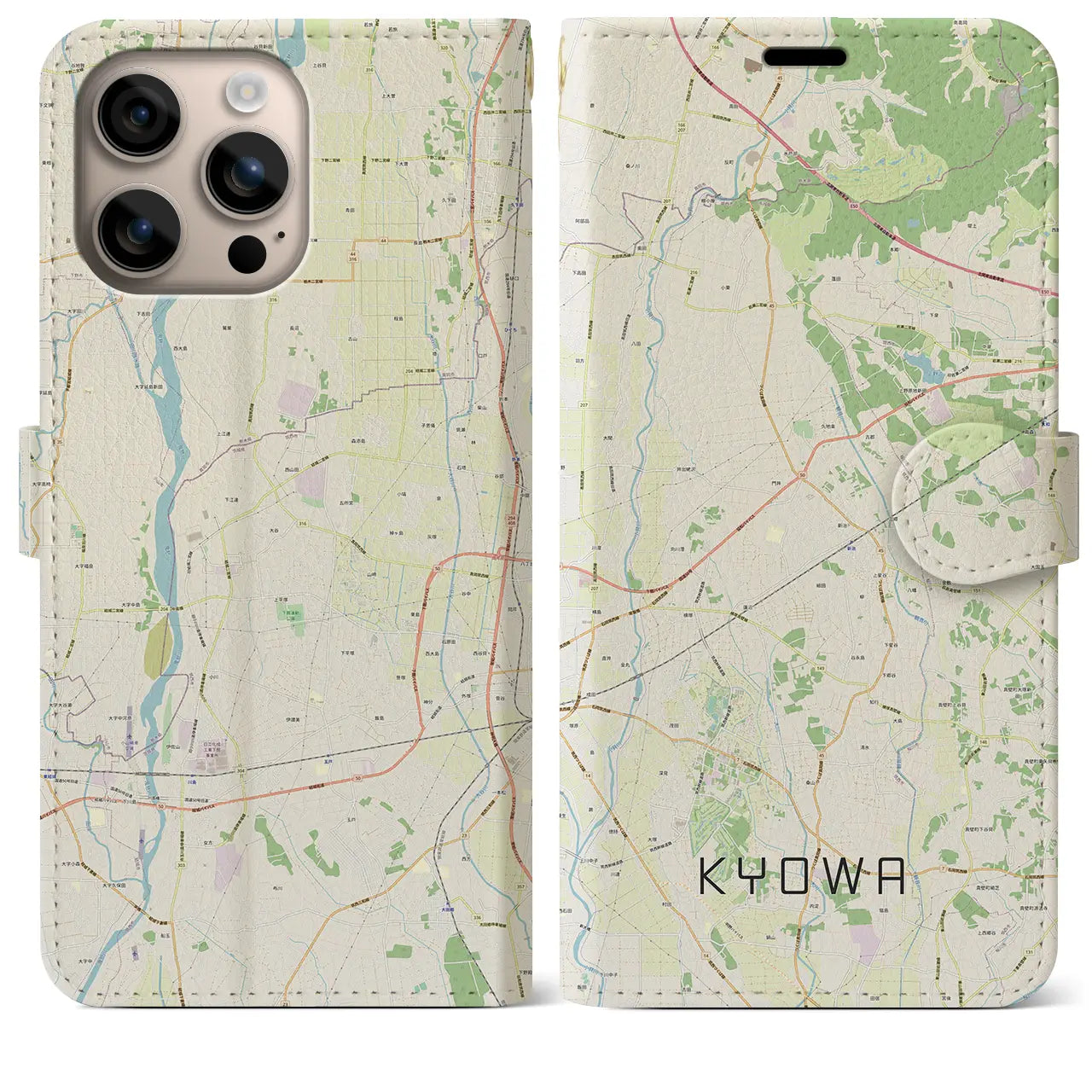 【協和(茨城県)】地図柄iPhoneケース(手帳タイプ)ナチュラル・iPhone 16 Plus 用