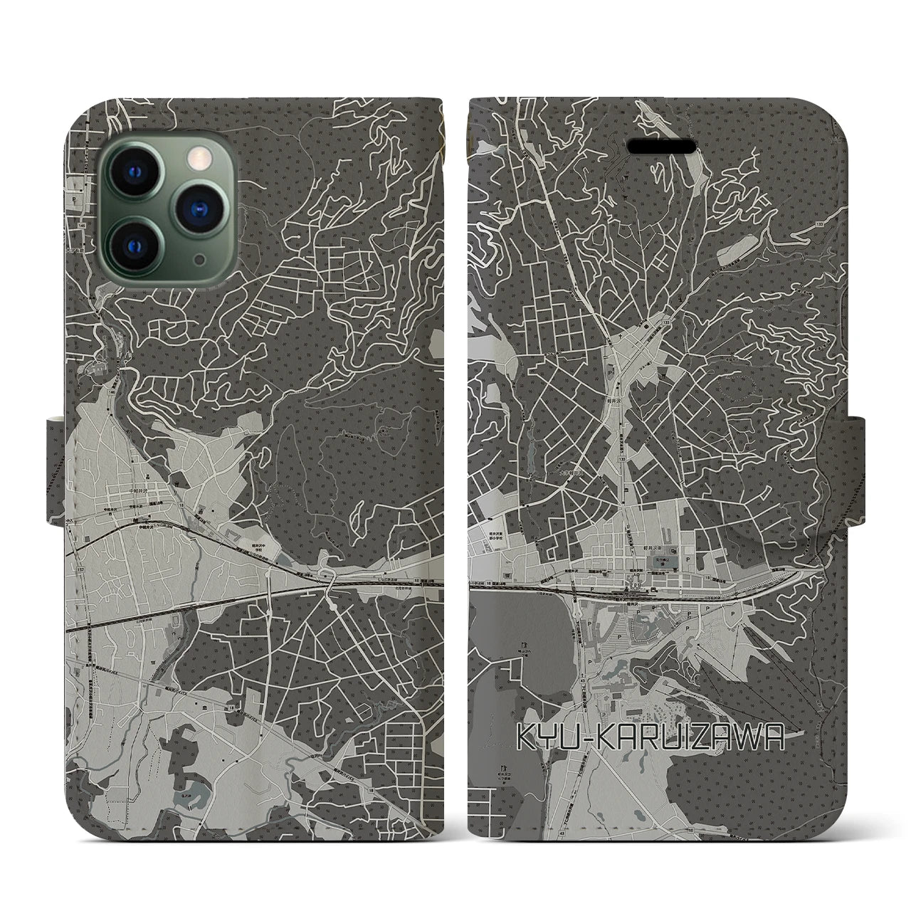 【旧軽井沢(長野県)】地図柄iPhoneケース(手帳タイプ)モノトーン・iPhone 11 Pro 用