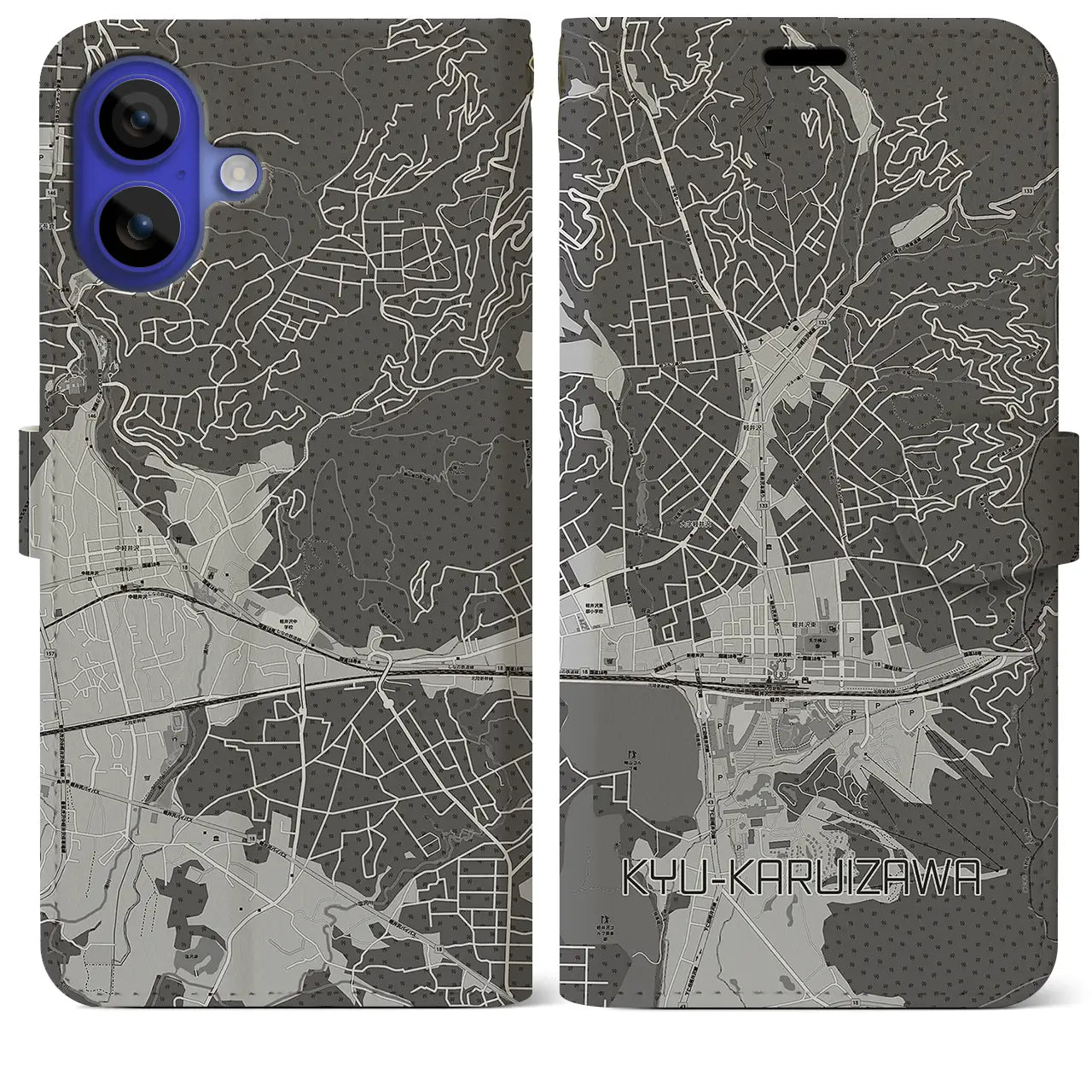 【旧軽井沢(長野県)】地図柄iPhoneケース(手帳タイプ)モノトーン・iPhone 16 Pro Max 用