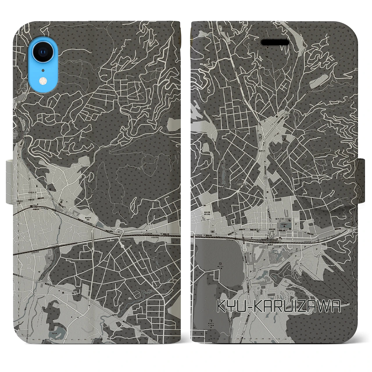 【旧軽井沢(長野県)】地図柄iPhoneケース(手帳タイプ)モノトーン・iPhone XR 用