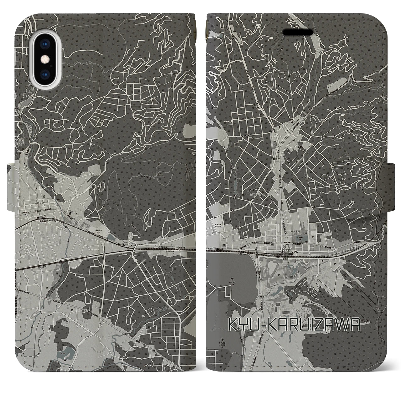 【旧軽井沢(長野県)】地図柄iPhoneケース(手帳タイプ)モノトーン・iPhone XS Max 用