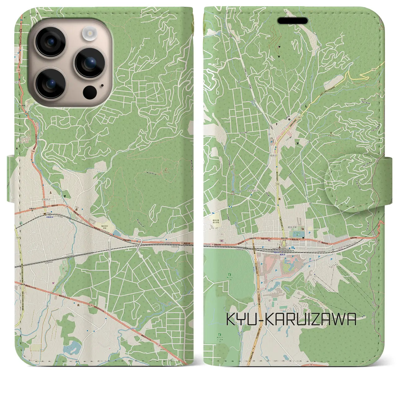 【旧軽井沢(長野県)】地図柄iPhoneケース(手帳タイプ)ナチュラル・iPhone 16 Plus 用