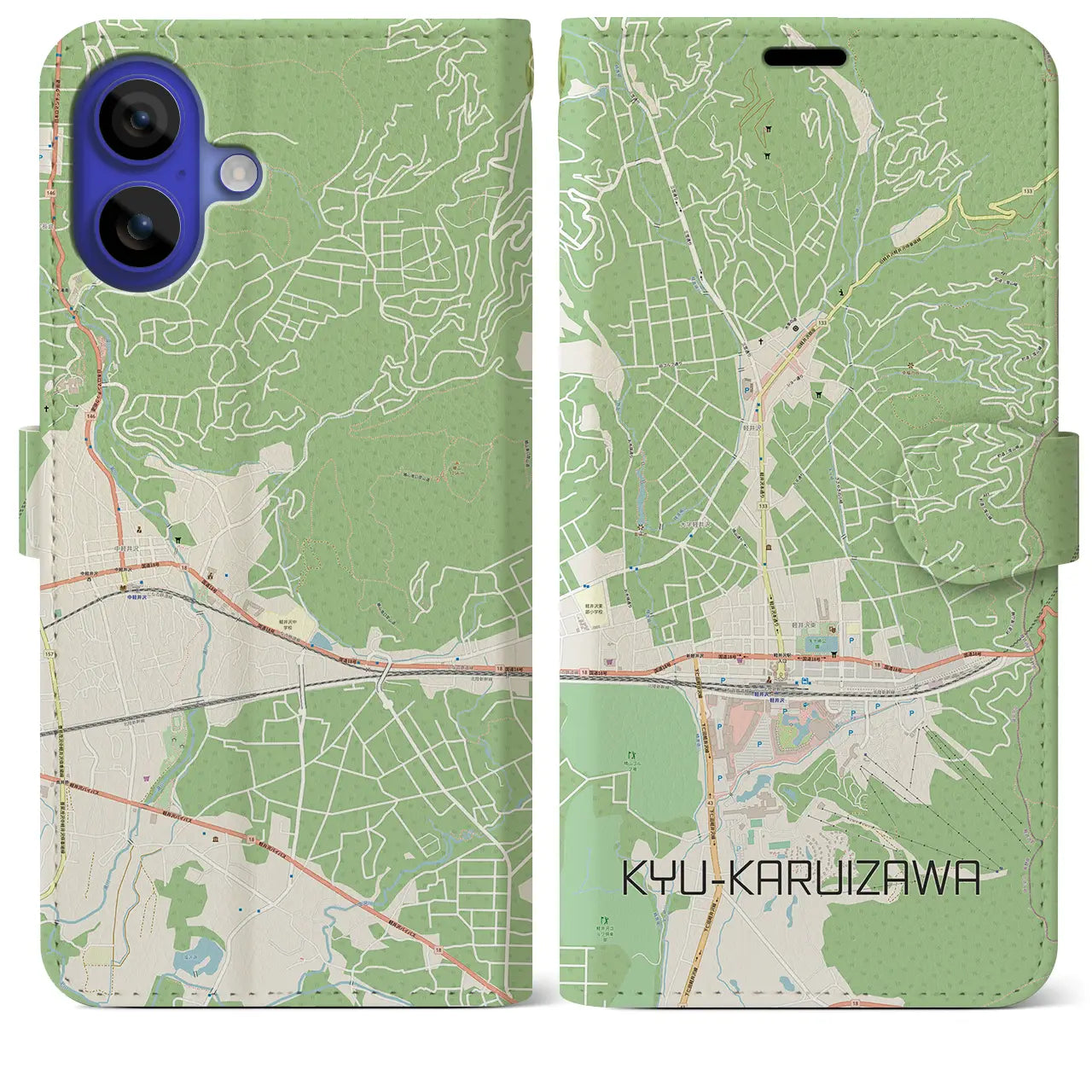 【旧軽井沢(長野県)】地図柄iPhoneケース(手帳タイプ)ナチュラル・iPhone 16 Pro Max 用