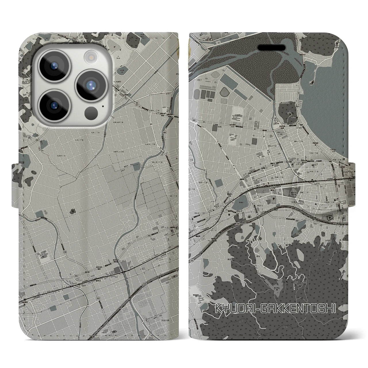 【九大学研都市(福岡県)】地図柄iPhoneケース(手帳タイプ)
