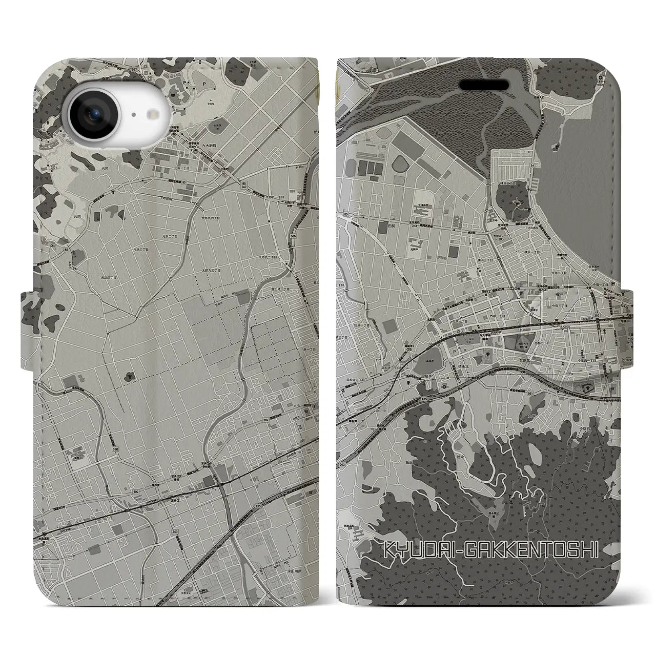 【九大学研都市(福岡県)】地図柄iPhoneケース(手帳タイプ)