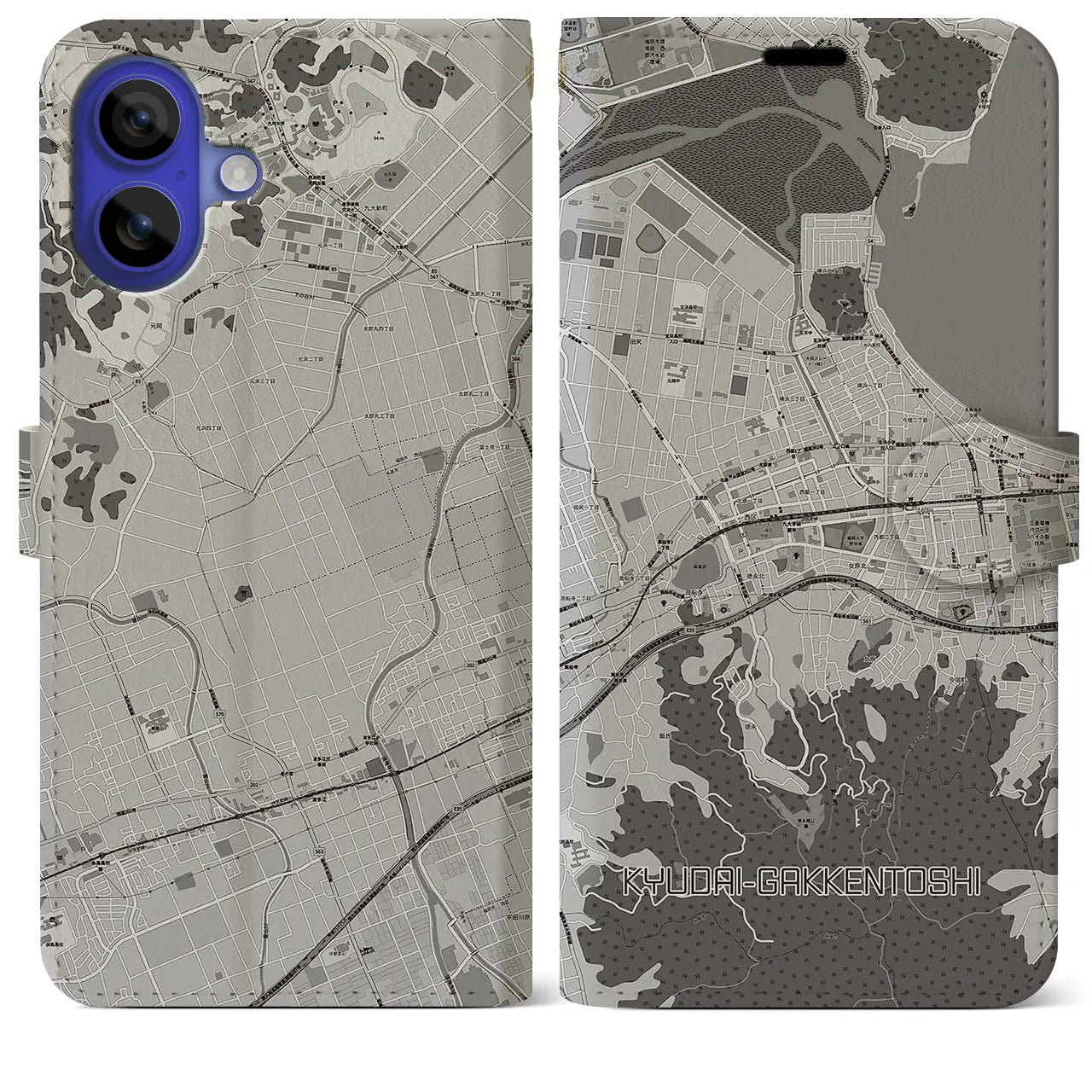 【九大学研都市(福岡県)】地図柄iPhoneケース(手帳タイプ)